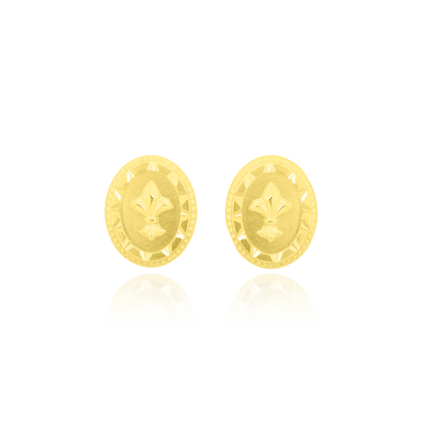 Boucles d'oreilles clous ovales, motif Fleur de Lys, en Or Jaune 18 Carats - 750/000.  Offrir une boucle d'oreille c'est être sûr que le cadeau plaira.   CARACTERISTIQUES  Largeur (mm) : 16.7 Poids (gr) : 3.9     Matière : Or 18 Carats - 750/000 18771