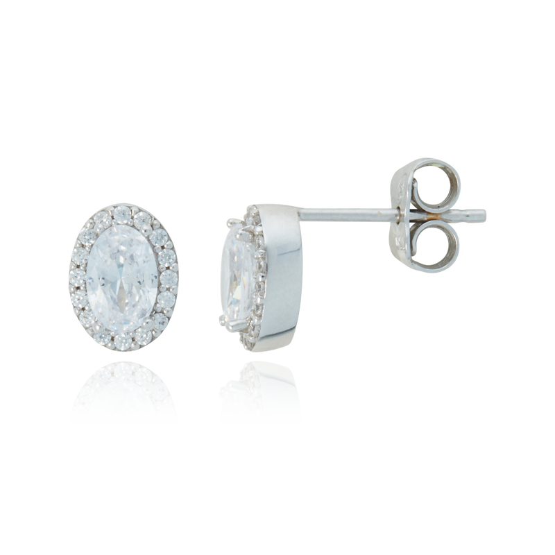 Boucles d'oreilles clous de forme ovale, serties d’un zirconium ovale en son centre et pavées de zirconium tout autour, en Or Blanc 18 Carats - 750/000   Offrir une boucle d'oreille c'est être sûr que le cadeau plaira.   CARACTERISTIQUES :  Dimensions H x l (mm): 8.40 Largeur (mm): 6.20 Poids (gr) : 1.97     Matière : Or 18 Carats - 750/000 19572