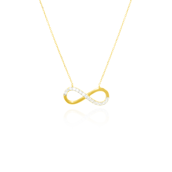 Collier infini en partie serti de zirconiums, monté sur une chaine forçat massive, en Or Jaune 18 Carats - 750/000.  Symbole d'amitié ou de séduction, chaînes et colliers n'ont qu'un but : sublimer votre cou.     CARACTERISTIQUES :  Longueur du collier (cm) : 45.00 Dimensions du motif S (cm): L 2.15 x H 0.82 Dimensions du motif M (cm): L 1.85 x H 0.72 Poids S (gr) : 2.05 Poids M (gr) :  2.20 Matière : Or 18 Carats - 750/000 19671-20931-20930