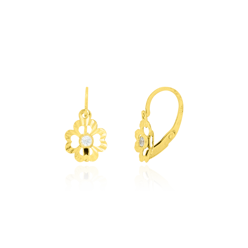 Boucles d'oreilles dormeuses fleurs serties d'un zirconium, en Or Jaune 18 Carats - 750/000.   Simples à arborer, les dormeuses sauront vous sublimer de jour comme de nuit.   CARACTERISTIQUES :  Largeur (mm) : 7.70 Poids (gr) : 0.70      Matière : Or 18 Carats - 750/000 19830