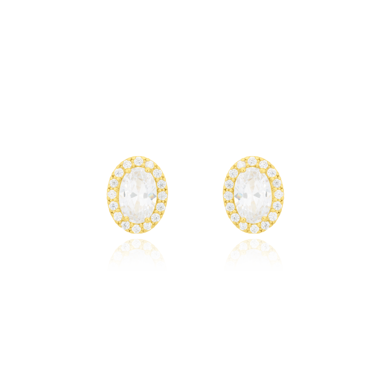 Boucles d'oreilles ovales serties d'un zirconium central et couronné de zirconiums, en Or Jaune 18 Carats - 750/000.  Offrir une boucle d'oreille c'est être sûr que le cadeau plaira.   CARACTERISTIQUES  Dimensions H x l (mm) : 8.40 x 6.60 Poids (gr) : 2.05    Matière : Or 18 Carats - 750/000 20055