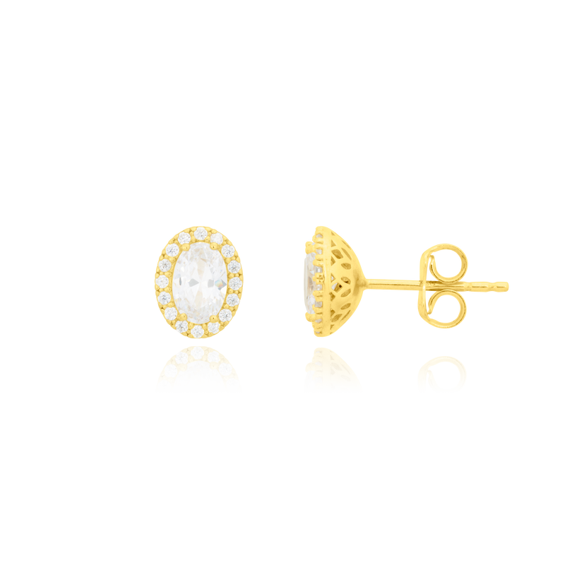 Boucles d'oreilles ovales serties d'un zirconium central et couronné de zirconiums, en Or Jaune 18 Carats - 750/000.  Offrir une boucle d'oreille c'est être sûr que le cadeau plaira.   CARACTERISTIQUES  Dimensions H x l (mm) : 8.40 x 6.60 Poids (gr) : 2.05    Matière : Or 18 Carats - 750/000 20055