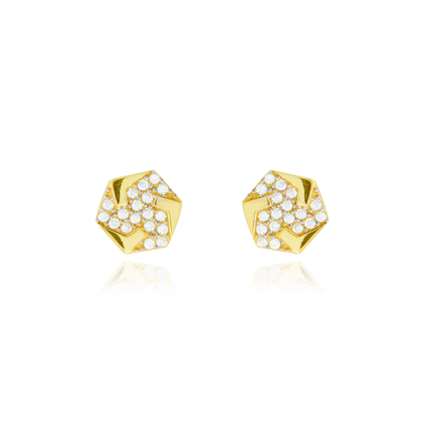 Boucles d'oreilles clous hexagonales pavées de zirconiums, en Or Jaune 18 Carats - 750/000.  Offrir une boucle d'oreille c'est être sûr que le cadeau plaira.   CARACTERISTIQUES :  Diamètre (mm) :  8.00 Poids (gr) : 1.76       Matière : Or 18 Carats - 750/000 20216