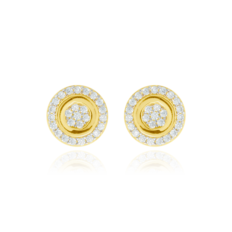 Boucles d'oreilles clous rondes pavées de zirconiums, avec un contour effet miroir, en Or Jaune 18 Carats - 750/000   Offrir une boucle d'oreille c'est être sûr  que le cadeau plaira.   CARACTERISTIQUES :  Diamètre (mm) : 8.70 Poids (gr) : 1.87       Matière : Or 18 Carats - 750/000 20247