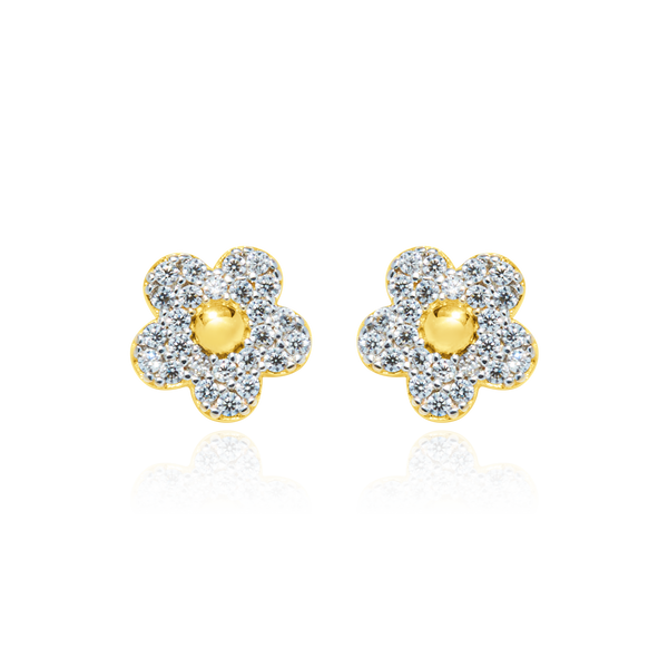 Boucles d'oreilles clous, en forme de fleurs pavées de zirconiums, en Or Jaune 18 Carats - 750/000.  Offrir une boucle d'oreille c'est être sûr que le cadeau plaira.   CARACTERISTIQUES :  Diamètre (mm) : 8.00 Poids en 6mm (gr) : 1.63 Matière : Or 18 Carats - 750/000 20251