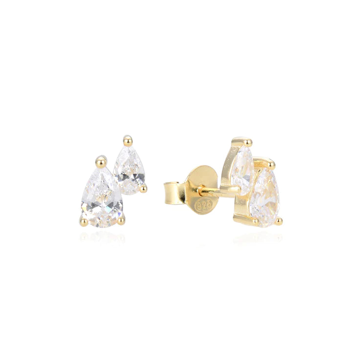 Boucles d'oreilles clous double poires en zirconium, rhodiées, rosées ou dorées, en Argent - 925/000.  Offrir une boucle d'oreille c'est être sûr que le cadeau plaira.    CARACTERISTIQUES :  Poids (gr) : 1.50 Matière : Argent - 925/000  19853