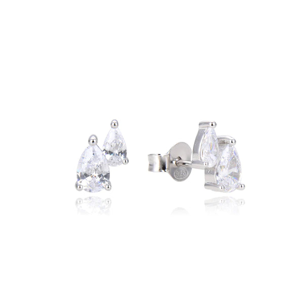 Boucles d'oreilles clous double poires en zirconium, rhodiées, rosées ou dorées, en Argent - 925/000.  Offrir une boucle d'oreille c'est être sûr que le cadeau plaira.    CARACTERISTIQUES :  Poids (gr) : 1.50 Matière : Argent - 925/000  19853