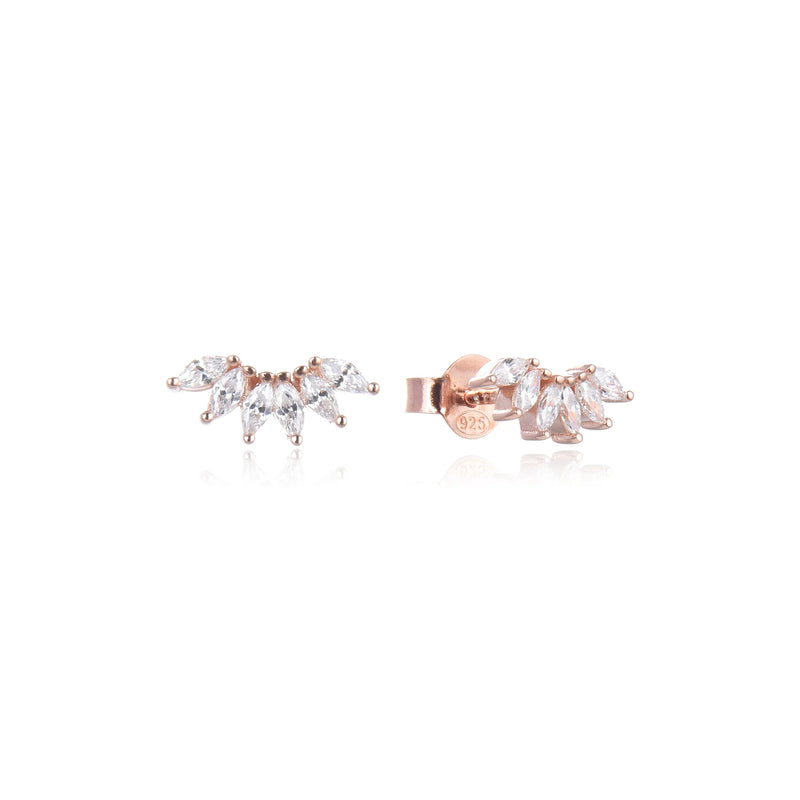 Boucles d'oreilles clous, en forme d'arc serties de marquises en zirconium, rhodiées, dorées ou rosées, serties de zirconiums, en Argent - 925/000.  Offrir une boucle d'oreille c'est être sur que le cadeau plaira.   CARACTERISTIQUES :  Poids (gr) : 1.20 Matière : Argent - 925/000