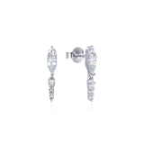 Boucles d'oreilles clous trio et poires pendantes, rhodiées ou rosées, serties de zirconiums, en Argent - 925/000.  Bien plus qu'un vêtement, la boucle d'oreille pendante, habille en toutes circonstances. Elle révèle votre visage quelque soit votre coiffure.    CARACTERISTIQUES :  Poids (gr) : 1.40 Matière : Argent - 925/000  19909 