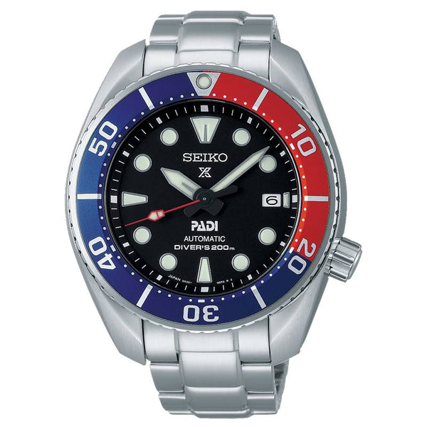 Réf : SPB181J1  Pour célébrer le partenariat avec l'Association professionnelle des Instructeurs de Plongée, SEIKO lance une nouvelle édition spéciale PROSPEX PADI.  CARACTERISTIQUES :   Calibre : 6R35 Index/Aiguilles : Spécificité Lumibrite Verre : Matière Saphir Lunette : Spécificité Rotative Étanchéité : 20 ATM Garantie : 2 ans constructeur ( internationale)