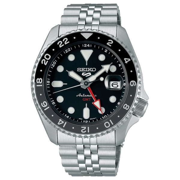 Réf : SSK001K1  La collection Seiko 5 sports accueille les nouvelles montres GMT SKX. Ce modèle est équipé d’une lunette tournante bicolore graduée sur 24 heures afin de permettre la lecture d’un fuseau horaire additionnel en distinguant le jour et la nuit.   CARACTERISTIQUES :   Calibre : 4R34 Étanchéité : 10 ATM Index/Aiguilles : Spécificité Lumibrite Boîtier/Lunette : Matière Acier inoxydable Mouvement : Automatique Garantie : 2 ans constructeur (internationale)