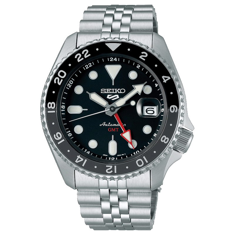 Réf : SSK001K1  La collection Seiko 5 sports accueille les nouvelles montres GMT SKX. Ce modèle est équipé d’une lunette tournante bicolore graduée sur 24 heures afin de permettre la lecture d’un fuseau horaire additionnel en distinguant le jour et la nuit.   CARACTERISTIQUES :   Calibre : 4R34 Étanchéité : 10 ATM Index/Aiguilles : Spécificité Lumibrite Boîtier/Lunette : Matière Acier inoxydable Mouvement : Automatique Garantie : 2 ans constructeur (internationale)