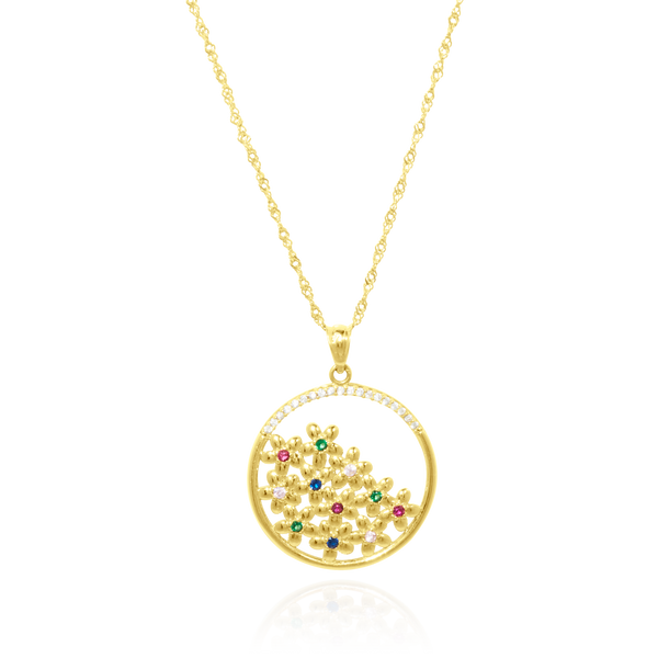 Collier cercle serti de zirconiums et de fleurs serties de zirconiums couleurs sur une chaine maille singapour, en Or Jaune 18 Carats - 750/000.  Symbole d'amitié ou de séduction, chaînes et colliers n'ont qu'un but : sublimer votre cou.     CARACTERISTIQUES :  Longueur (cm) : 50.00 Diamètre (mm) : 23.00 Poids (gr) : 4.66 Matière : Or 18 Carats - 750/000 18780 - 18218 