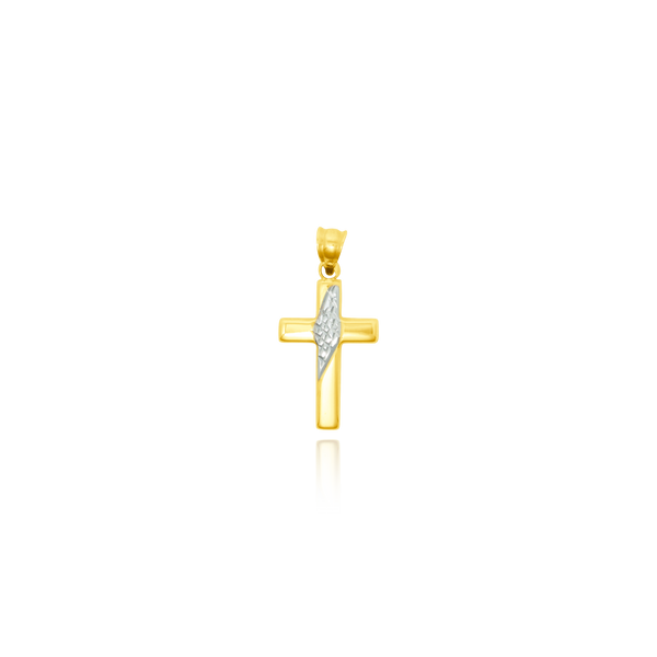 Pendentif en forme de Croix en Or Jaune et Or Blanc 18 Carats - 750/000.   CARACTERISTIQUES :  Dimensions H x l (mm) : 18.1 x 12 Poids (gr) : 0.71 Matière : Or 18 Carats - 750/000 18894 