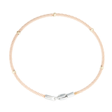 Jonc 1 câble Acier et PVD, serti de 5 inserts en Or Jaune massif 18 Carats - 750/000.  Qu'il soit classique ou fantaisiste, le bracelet saura sans conteste faire plaisir.    CARACTERISTIQUES:  Poids d'or (gr) : 0.35 Epaisseur câble (mm) : 2.00 Diamètre jonc (cm) : 6.50 Couleur câble : Acier, PVD Bleu, PVD Doré, PVD Rosé, PVD Chocolat  Matière : Acier et Or 18 Carats - 750/000 19511-19512-19513-19514-19515