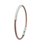 Jonc 1 câble Acier PVD, serti de 2 motifs et de 2 inserts en Or Rose massif 18 Carats - 750/000.  Qu'il soit classique ou fantaisiste, le bracelet saura sans conteste faire plaisir.  CARACTERISTIQUES :  Largeur jonc (mm) : 4.00 Diamètre jonc (cm) : 6.50 Matière : Acier et Or 18 Carats - 750/000 Couleur câble : PVD Bleu, PVD Chocolat Matière : 19519-19518