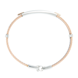 Jonc 3 câbles Acier PVD bicolore, 2 inserts en Or massif 18 Carats - 750/000.  Qu'il soit classique ou fantaisiste, le bracelet saura sans conteste faire plaisir.  CARACTERISTIQUES :  Largeur jonc (mm) : 7.00 Diamètre jonc (cm) : 6.50 Couleur câble : PVD Doré et Bleu, PVD Rosé et Bleu Poids d'or (gr) : 0.06 Matière : Acier et Or 18 Carats - 750/000 19533-19532