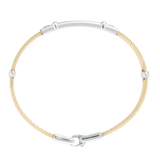 Jonc 3 câbles Acier PVD, serti de 2 motifs en Or Jaune massif 18 Carats - 750/000. Qu'il soit classique ou fantaisiste, le bracelet saura sans conteste faire plaisir.  CARACTERISTIQUES :  Epaisseur câble (mm) : 2.00 Diamètre jonc (cm) : 6.50 Couleur câble : Acier PVD Bleu, Acier PVD Doré Poids d'or (gr) : 0.10 Matière : Acier et Or 18 Carats - 750/000 19536-19535