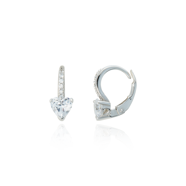 Boucles d'oreilles dormeuses serties de zirconiums en forme de cœur et rond, en Or Blanc, 18 Carats - 750/000.   Simples à arborer, les dormeuses sauront vous sublimer de jour comme de nuit.    CARACTERISTIQUES :  Longueur (mm) : 14.00 Poids (gr) : 2.18       Matière : Or 18 Carats - 750/000 19577