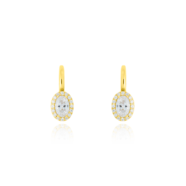 Boucles d'oreilles dormeuses serties de zirconiums ovales et ronds en Or Jaune, 18 Carats - 750/000.   Simples à arborer, les dormeuses sauront vous sublimer de jour comme de nuit.  CARACTERISTIQUES :  Longueur (mm) : 15.5 Poids (gr) : 2.70      Matière : Or 18 Carats - 750/000 19635