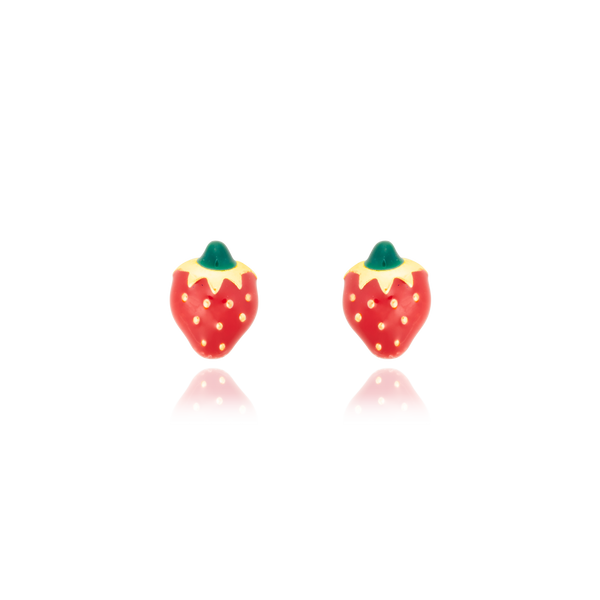 Boucles d'oreilles clous à vis, motif fraises émail rouge et vert, en Or Jaune 18 Carats - 750/000.  Offrir une boucle d'oreille c'est être sûr que le cadeau plaira.   CARACTERISTIQUES  Largeur (mm) : 4.76 Poids (gr) : 0.49     Matière : Or 18 Carats - 750/000 19743