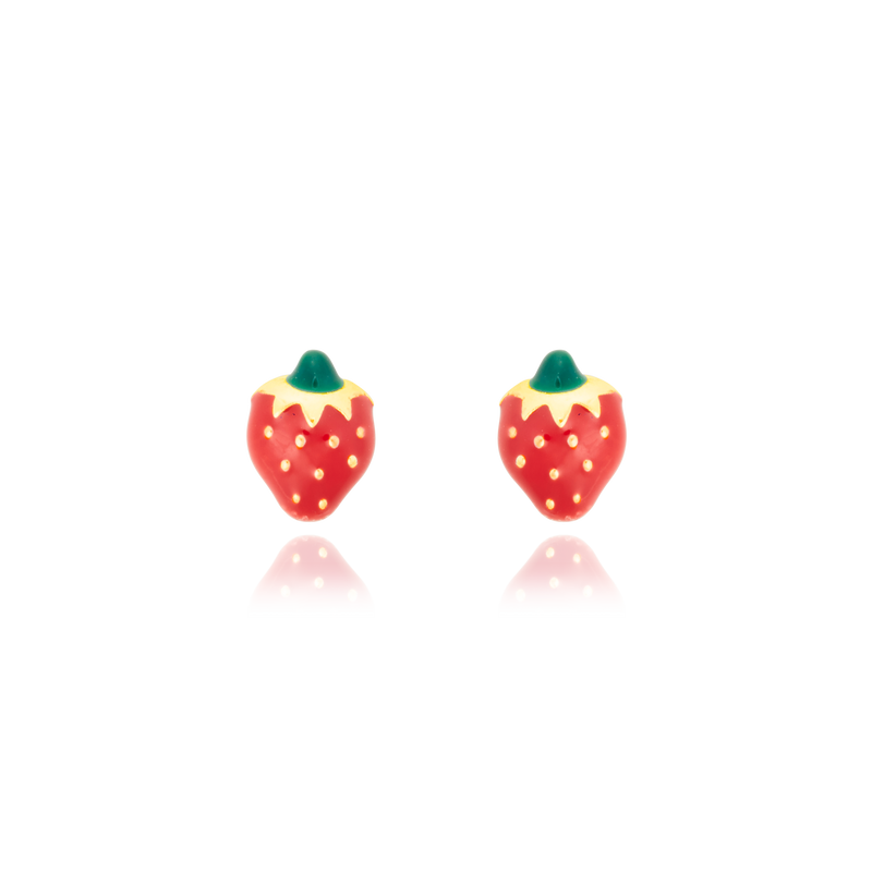 Boucles d'oreilles clous à vis, motif fraises émail rouge et vert, en Or Jaune 18 Carats - 750/000.  Offrir une boucle d'oreille c'est être sûr que le cadeau plaira.   CARACTERISTIQUES  Largeur (mm) : 4.76 Poids (gr) : 0.49     Matière : Or 18 Carats - 750/000 19743