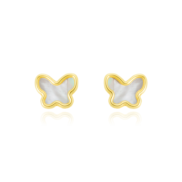 Boucles d'oreilles clous à vis, en forme de papillon serti de nacre véritable, en Or Jaune 18 Carats - 750/000.  Offrir une boucle d'oreille c'est être sûr que le cadeau plaira.   CARACTERISTIQUES  Largeur (mm) : 5.50 Poids (gr) : 0.36    Matière : Or 18 Carats - 750/000 19750.