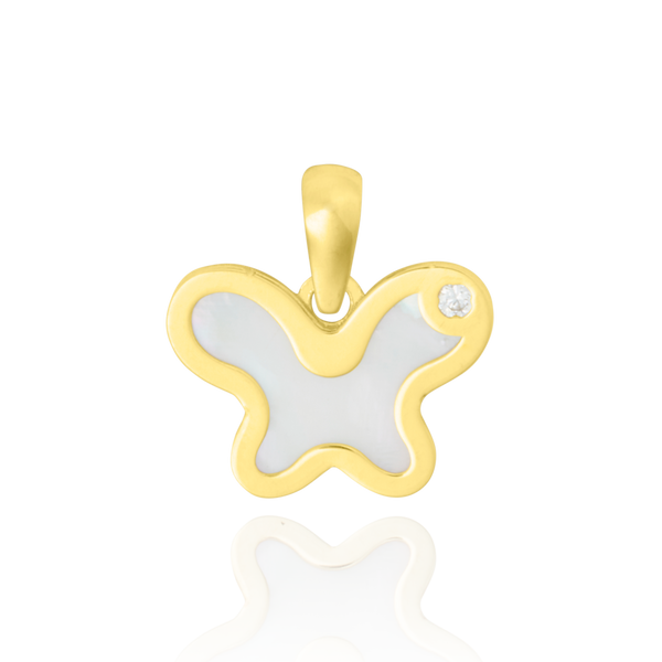 Pendentif en forme de papillon nacré serti d'un zirconium en Or Jaune 18 Carats - 750/000.     CARACTERISTIQUES :  Dimensions H x l (mm) : 9.2 x 12.7  Poids (gr) : 0.56  Matière : Or 18 Carats - 750/000 19764 