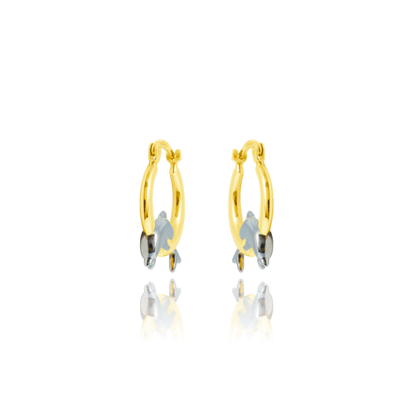 Boucles d'oreilles créoles motif dauphin, en Or Jaune et Or Blanc 18 Carats - 750/000.  Les créoles, véritables accessoires de mode intemporels, ajoutent une touche d'élégance à n'importe quelle tenue.   CARACTERISTIQUES :  Diamètre (cm) : 1.10 Epaisseur (mm) : 2.00 Poids (gr) : 1.91 Matière : Or 18 Carats - 750/000 20266 