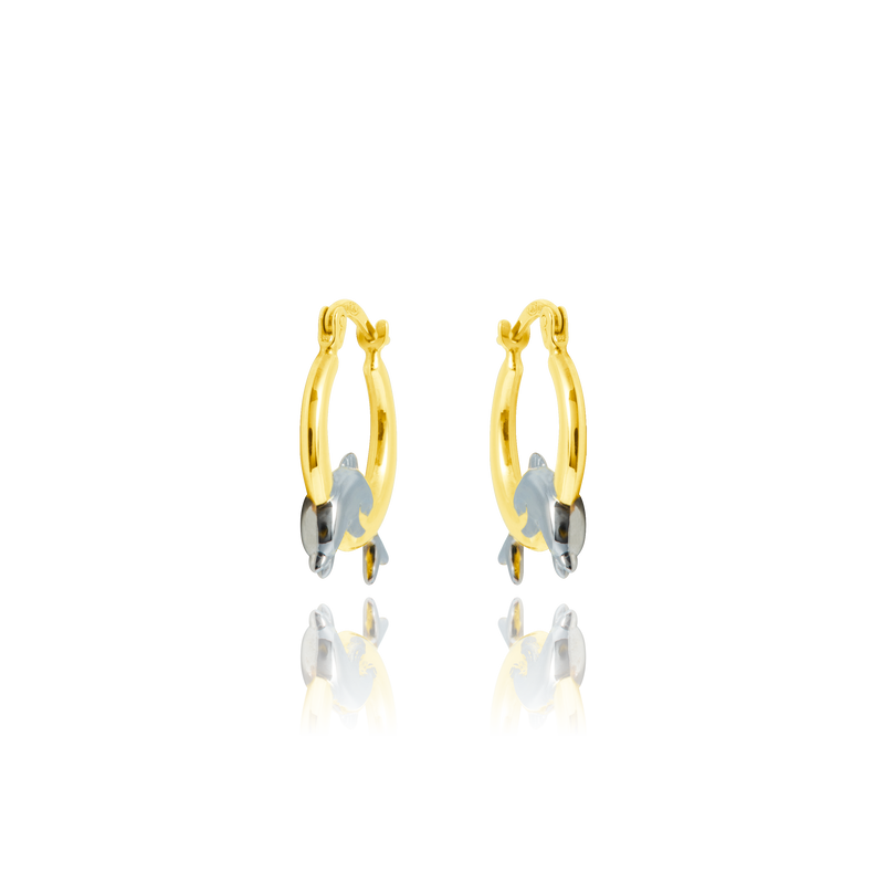 Boucles d'oreilles créoles motif dauphin, en Or Jaune et Or Blanc 18 Carats - 750/000.  Les créoles, véritables accessoires de mode intemporels, ajoutent une touche d'élégance à n'importe quelle tenue.   CARACTERISTIQUES :  Diamètre (cm) : 1.10 Epaisseur (mm) : 2.00 Poids (gr) : 1.91 Matière : Or 18 Carats - 750/000 20266 