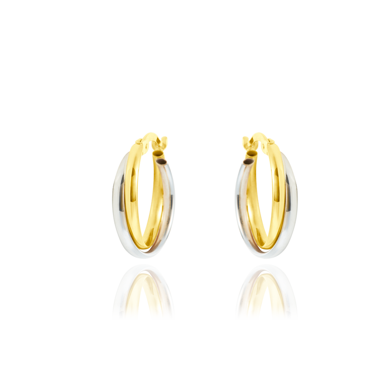 Boucles d'oreilles créoles double anneaux en Or Jaune et Or Blanc, 18 Carats - 750/000.  Les créoles, véritables accessoires de mode intemporels, ajoutent une touche d'élégance à n'importe quelle tenue.    CARACTERISTIQUES :  Diamètre (cm) : 1.50 Epaisseur (mm) : 3.66 Poids (gr) : 1.99 Matière : Or 18 Carats - 750/000 20269