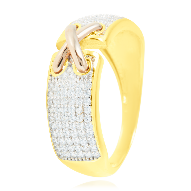 Bague croisée sertie de zirconiums, en Or Jaune, Or Blanc et Or Rose 18 Carats - 750/000.  Cinq possibilités d'embellir vos doigts, porter une de nos bagues.   CARACTERISTIQUES :  Largeur motif (mm) :  7.72 Épaisseur (mm) : 2.10 Poids Moyen (gr) :  3.94     Matière :  Or 18 Carats - 750/000 20283, en Or Jaune, Or Blanc et Or Rose 18 Carats- 750/000