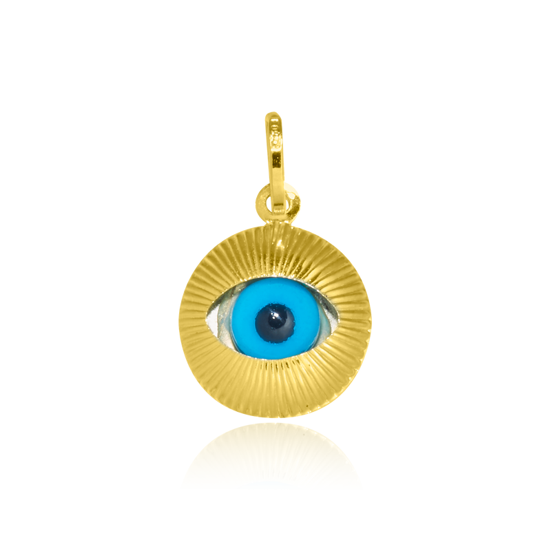 Pendentif rond Œil Turc en Or Jaune 18 Carats - 750/000.  CARACTERISTIQUES :  Diamètre (mm) : 13.6 Poids (gr) : 1.16 Matière : Or 18 Carats - 750/000 20447