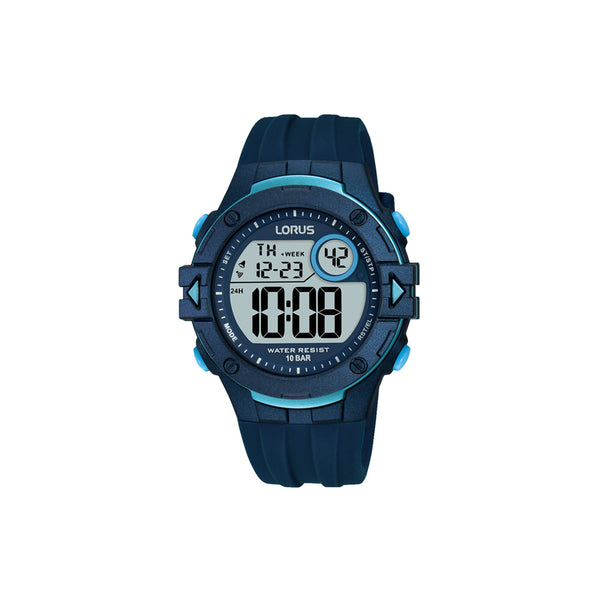 REF : R2325PX9 Montre LORUS homme collection Sports. Bracelet silicone bleu. Mouvement numérique multifonction. Etanche 10 ATM. Garantie 2 ans constructeur (internationale).  La montre, plus qu'un instrument de mesure du temps, un accessoire de mode indispensable.