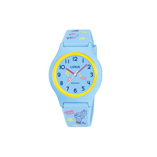 Cet accessoire convient à des sports nautiques (10 ATM). La montre est à mouvement quartz. Cette montre est dotée d'un affichage analogique. Parents et enfants apprécieront cette montre. La montre LORUS pèse 25 g. Le mode de fermeture du boîtier de la montre LORUS est vissé. Il mesure 34 mm de diamètre. Le cadran de cette montre est de couleur bleue claire. Le bracelet de cet accessoire est composé de silicone et est de couleur bleue claire.